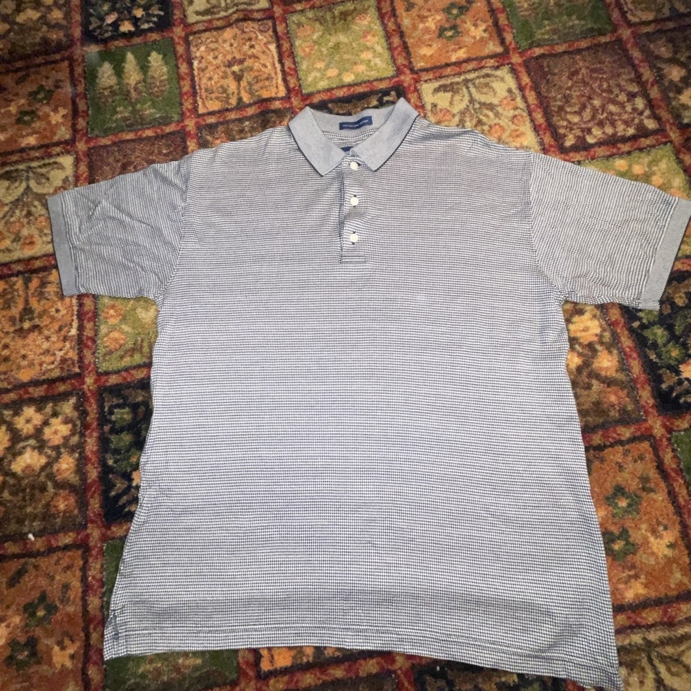 Alan Flusser Short Sleeve Houndstooth Cotton Polo Shirt Men's Small